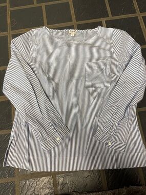 J. Crew Striped Pocket Pullover Blouse - Blue & White